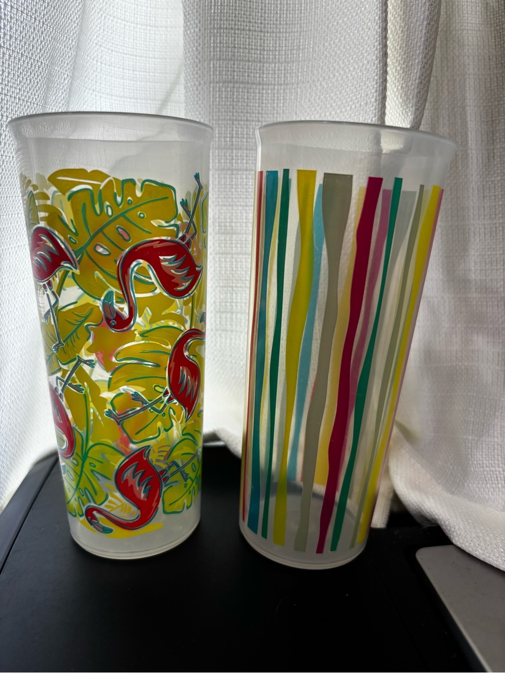 Tupperware 16 oz Tropical Flamingo Tall plastic cups Set of 2